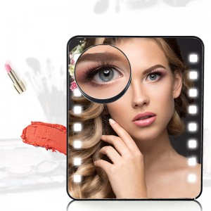 Lighted Makeup Mirror with 10X Magnification Suction Cup Pocket Mirror, Rectangle, USB and Battery Operated-JC11901